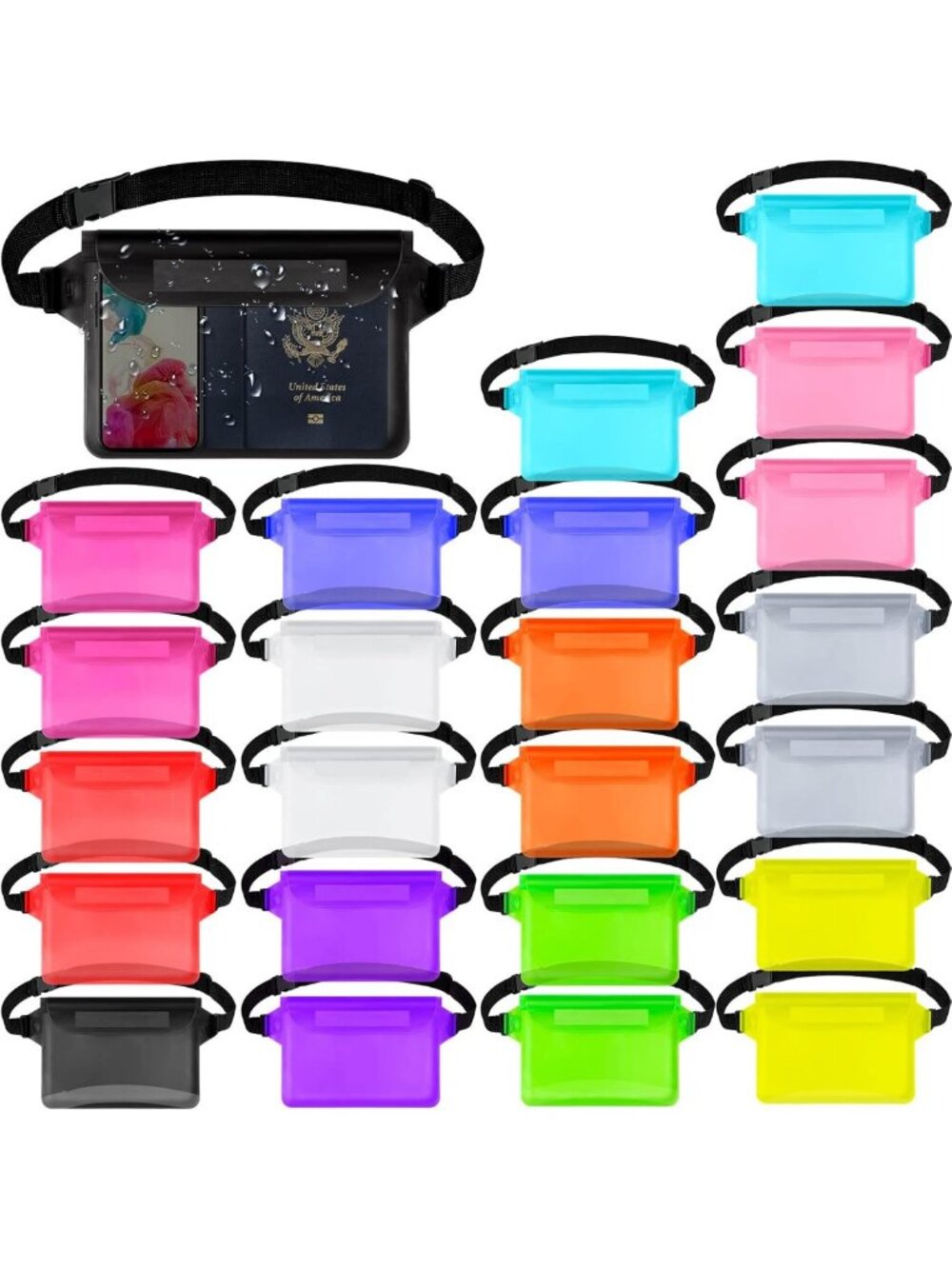 24 Waterproof Phone Pouches with Waist Strap - Fanny Pack for Beach, Kayaking